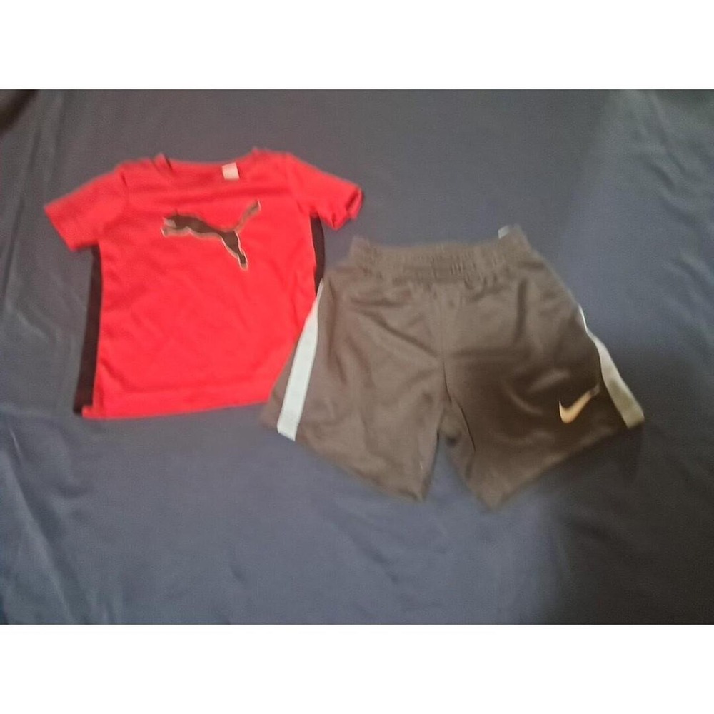Puma Nike Athletic Shorts Shirt Set Baby Boys 3-6M Red Grey Sporty Active Set